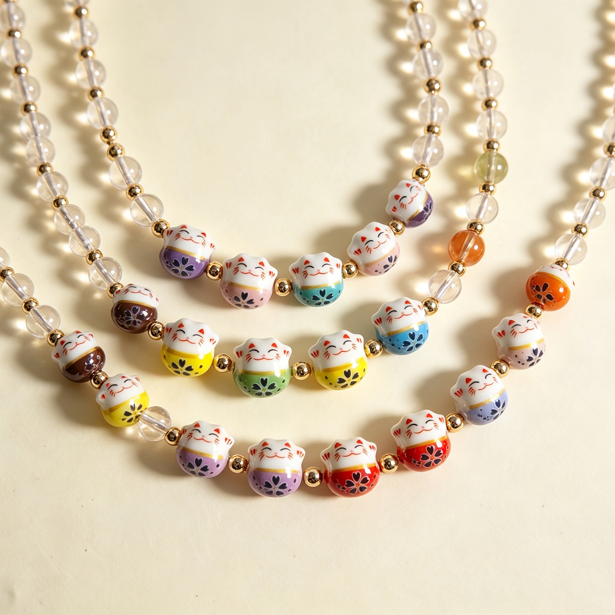 10pcs Random Mixed Color Ceramic Cat Beads for DIY Jewelry