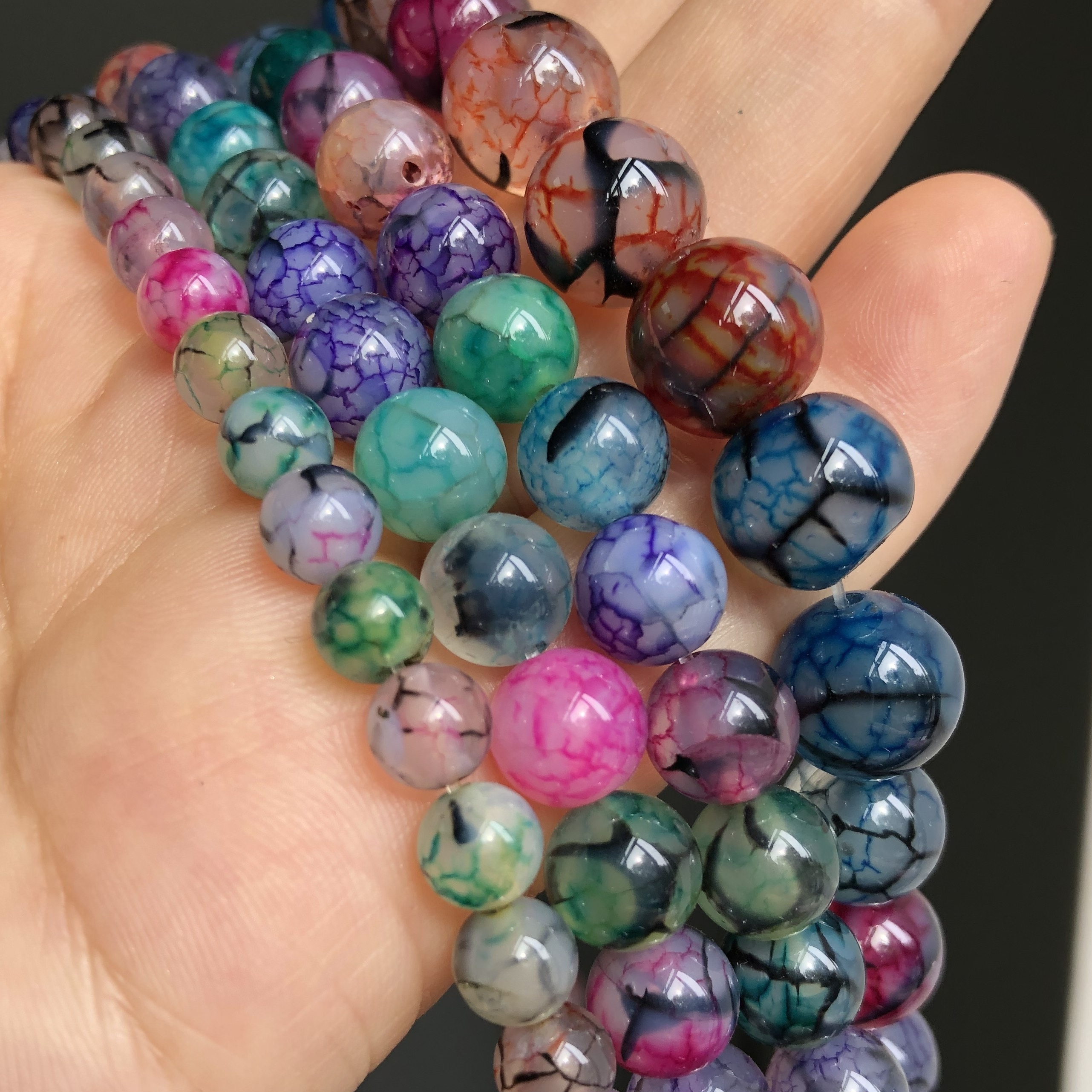 

36/46/61pc Mixed Color Dragon Vein Agate Beads Set - Natural Stone Round Loose Spacer Beads For Diy Jewelry Making, Charm Bracelets & Necklaces - Unisex Gift, Sizes 6/8/10mm