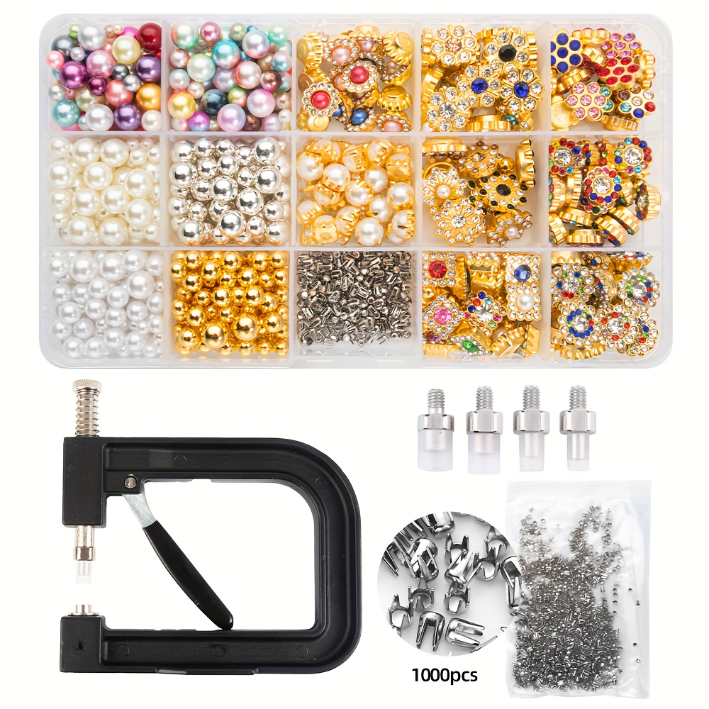 E-shop Tragbares Schwarzes Perlen-Setter-Set mit 1000 Stück Zargen 10/15 Raster Perlen-Strass-Box | DIY-Werkzeugset für Hochzeitskleider, Hüte,