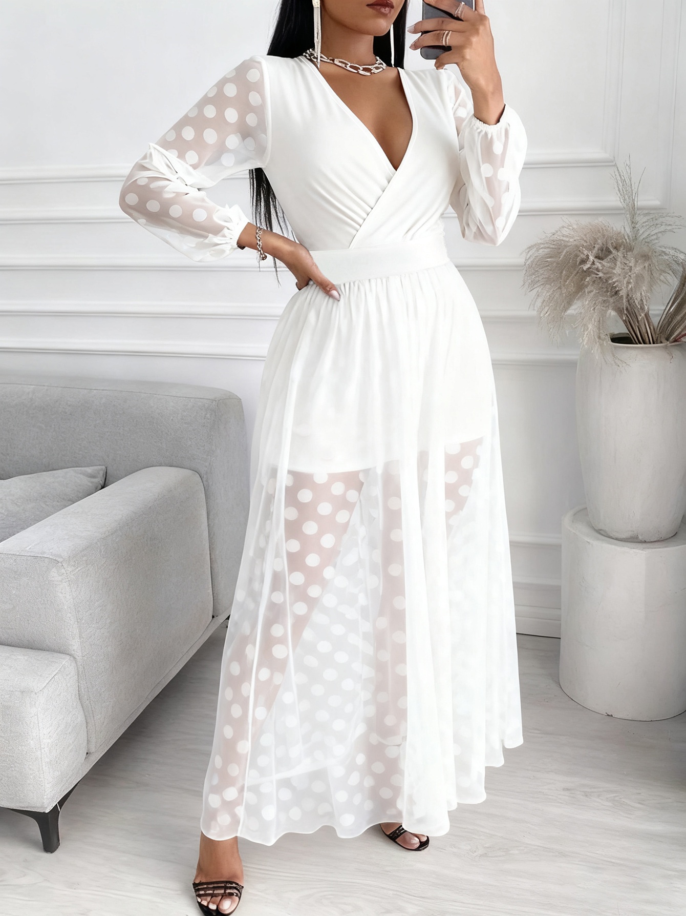 womens v neck sheer dress elegant formal everyday party - Temu Bahrain