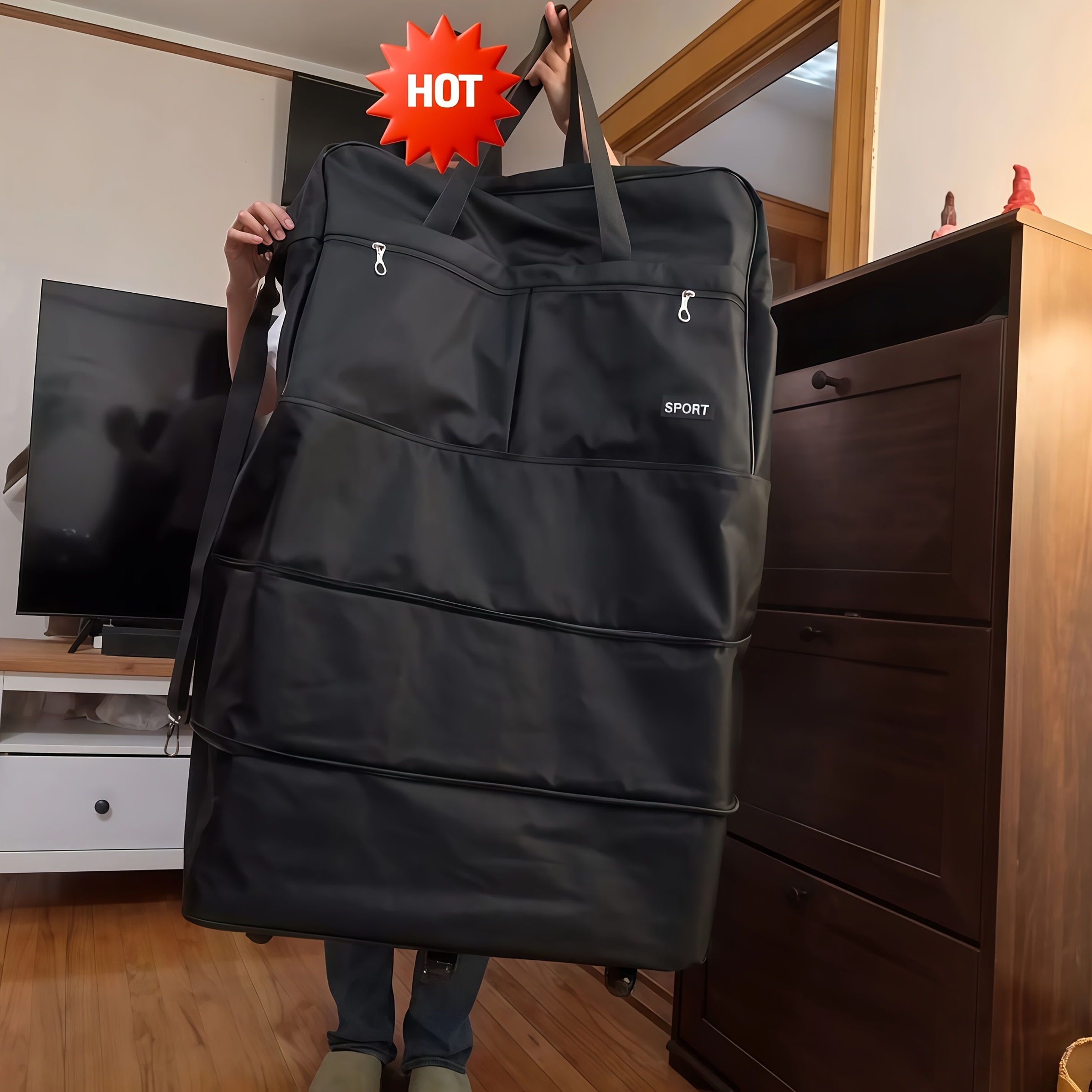 TEMU 40'' Large-capacity 6-wheels Folding Travel & Fitness, Made Of Oxford Cloth, Foldable Portable Luggage Bag, - Stylish Design, On Shoulders,
