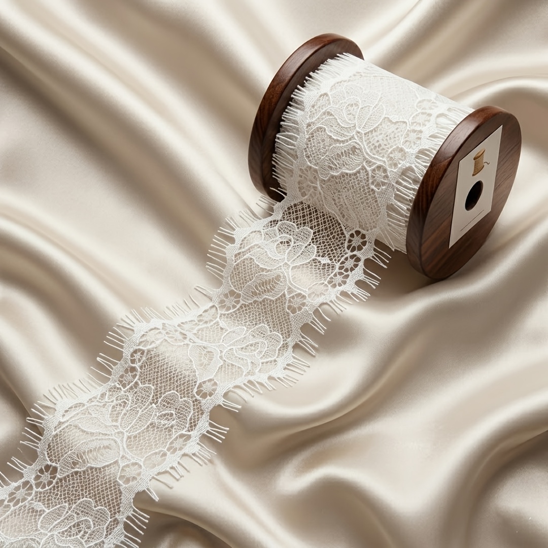 TEMU Cinta de encaje elegante de estilo vintage francés con borlas de pestañas delicadas y bordado floral, 6 cm de ancho, : 3 yardas; opción de o .