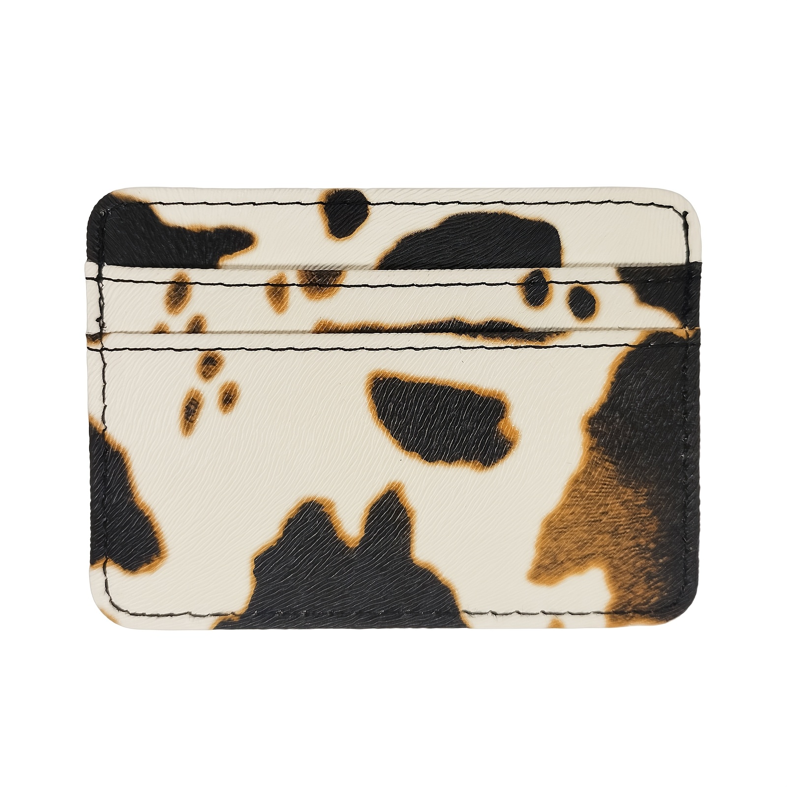 1pc Modern Cow Leather Slim Card Wallet For Women, Thin Credit Card Holder With Polyester , Continental Style, Slip , No Closure - Light Brown