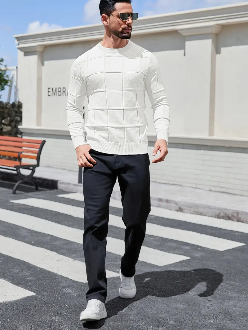 mens heavyweight 100 polyester sweater solid grey round neck long sleeve pullover with h shape silhouette ribbed neckline machine washable casual formal wear durable everyday layering essential Product details 26