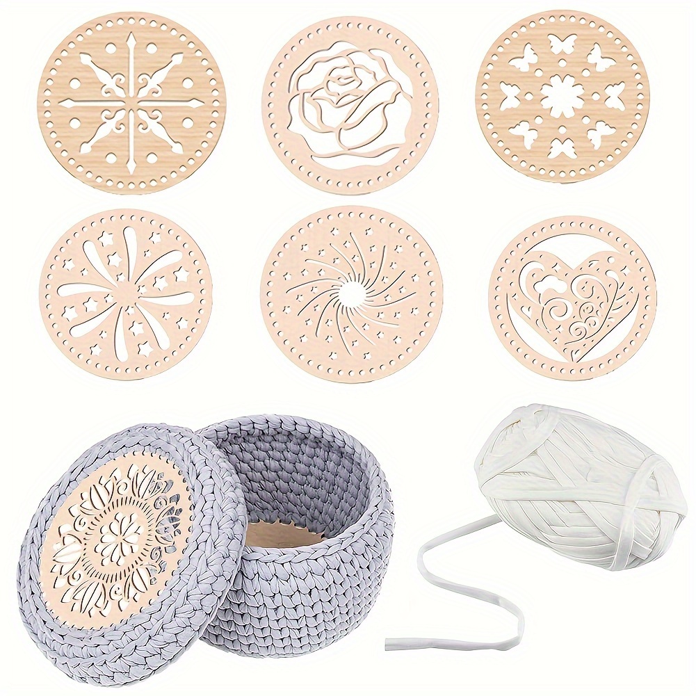 

6pcs Diy Crochet Basket Kit With Wooden Bottoms And - Apricot, Theme - Handcrafted Weaving Supplies For (no Yarn Included), Crochet Supplies