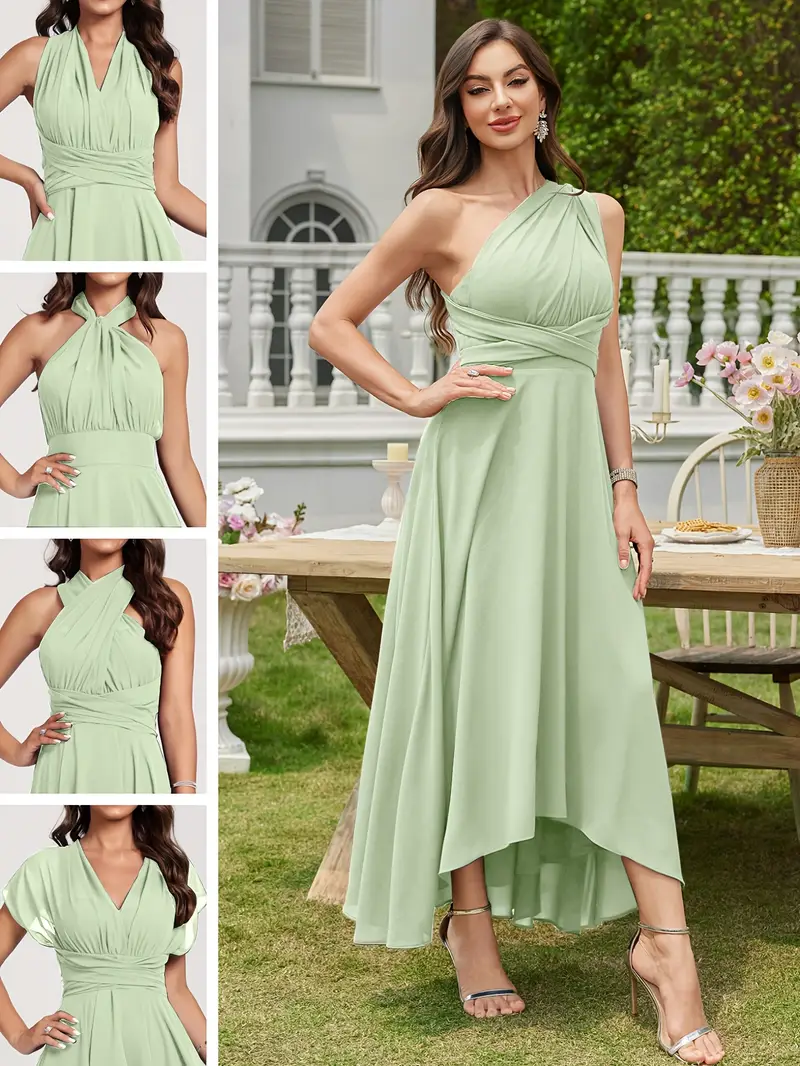 asymmetrical length chiffon bridesmaid dress a v neck a - Temu Bahrain asymmetrical length chiffon bridesmaid dress a v neck a - Temu Bahrain