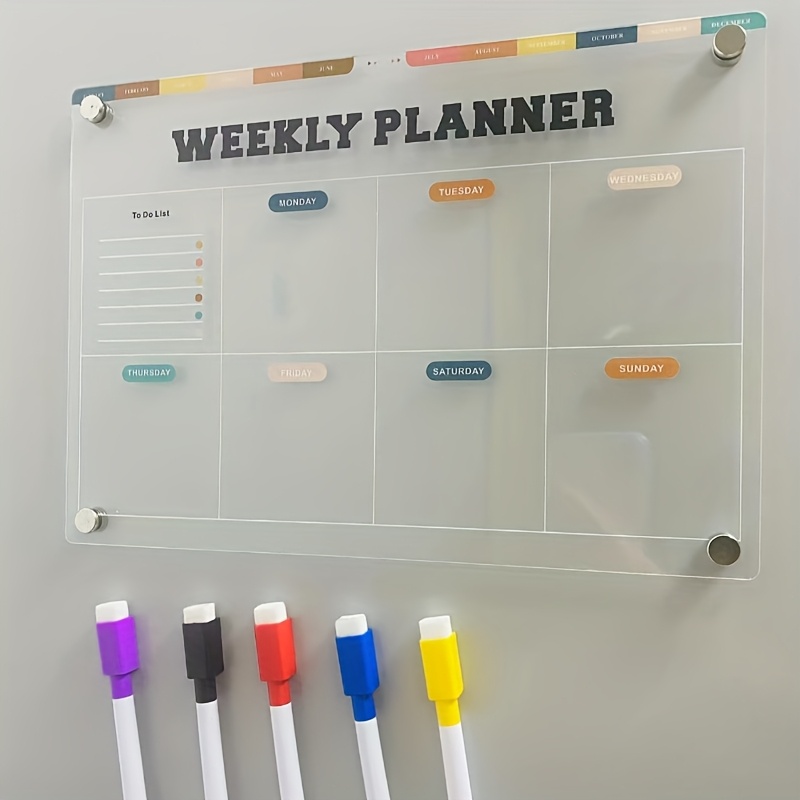 

Magnetic Dry Erase Board With Marker Holder - Transparent, Wall-mountable For Home, Office & Fridge Organization