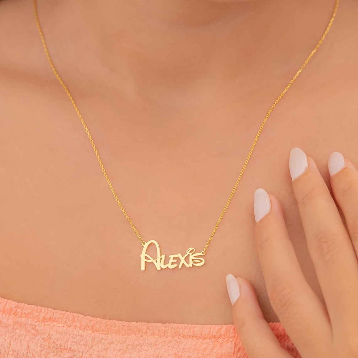 Personalized Cartoon Name Necklace — Custom Golden Pendant