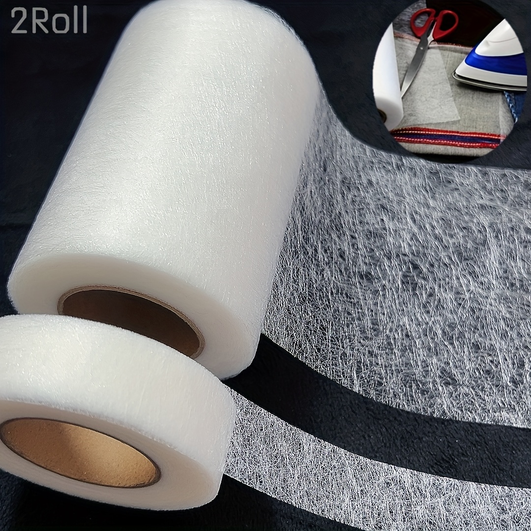 E-shop 2er-Set Bügelbänder, 20mm x 24m und 100mm x 24m Heißklebeband – Weißes Polyester-Stoff-Nahtband, Nahtlose Reparatur für Kleidung, Hosen, Röcke &