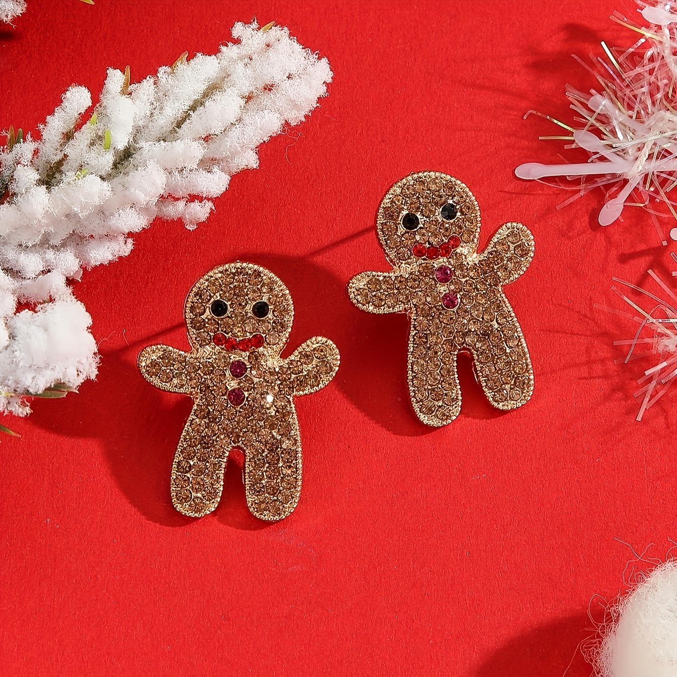 Image of 1pc Cute Valentine's Day Gingerbread Man Earrings Sweet Temperament Inlaid Fun Couple Women's Stud Earrings Feeling Women's Gift Cheap Things