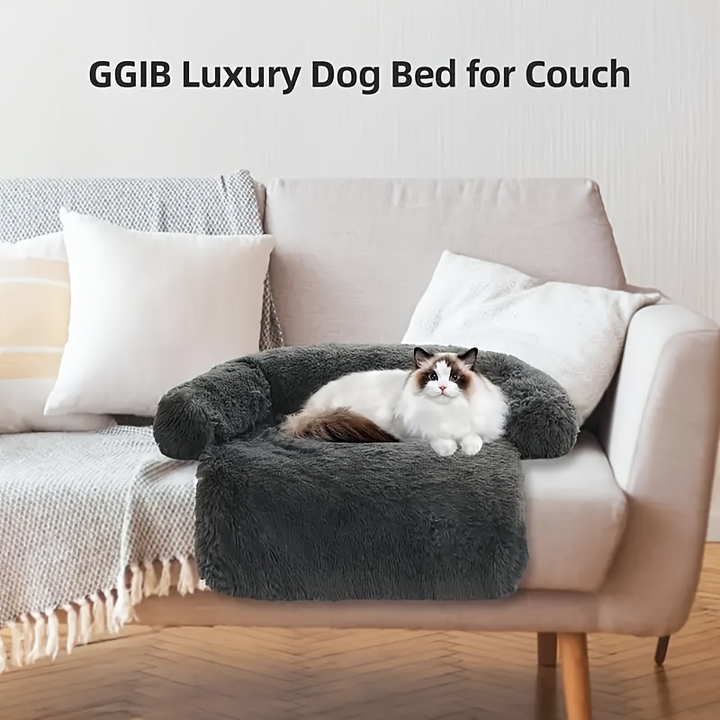 calming dog bed fluffy plush sofa cushion with washable cover   anti slip base for large medium small dogs and cats light gray and dark gray sizes   Product details 9