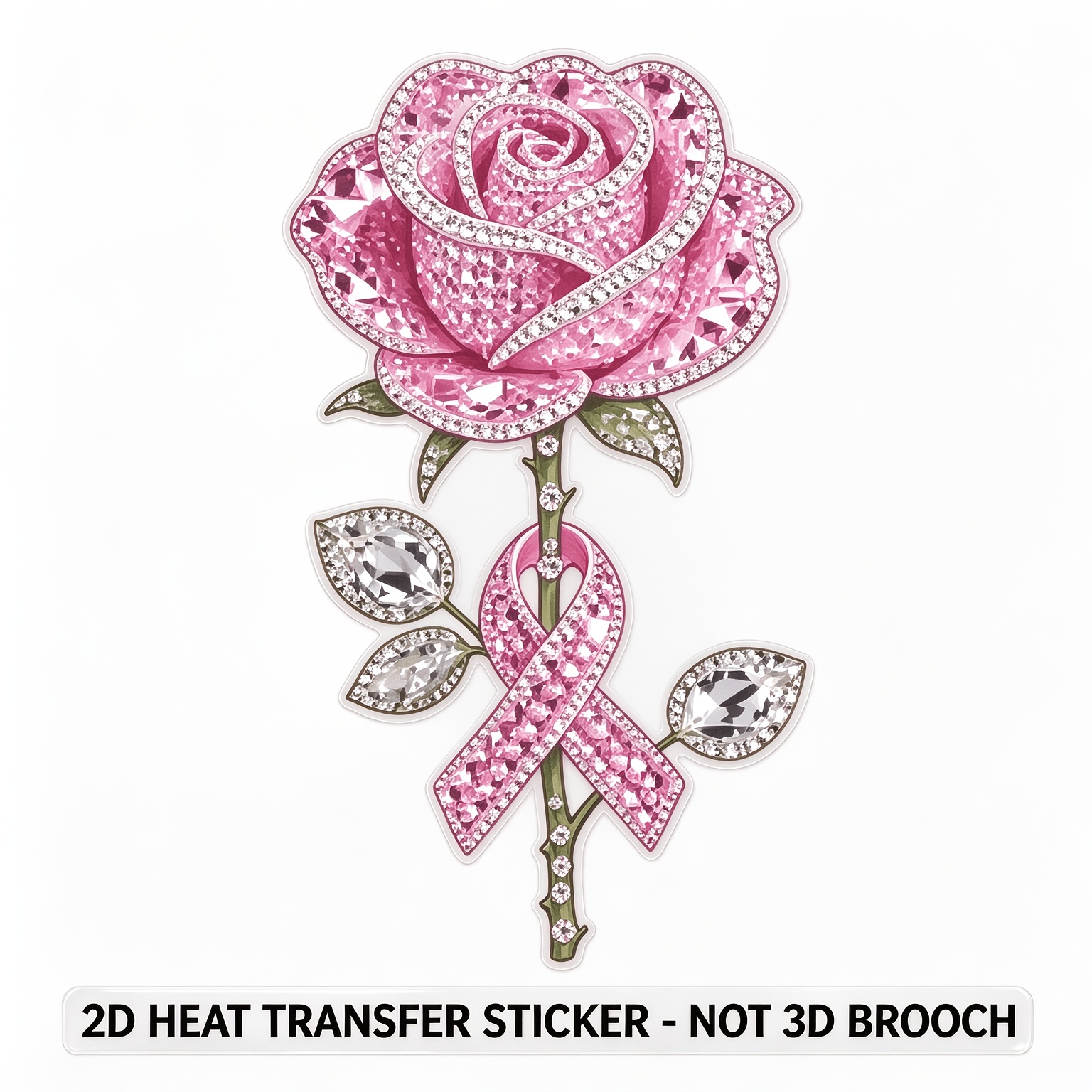TEMU 1pc Breast Prevention Ribbon Heat Transfer Sticker, 2d Sparkling Flower Applique Heat Transfer Iron-on Patch, Not 3d Brooch, 2d Flat Heat