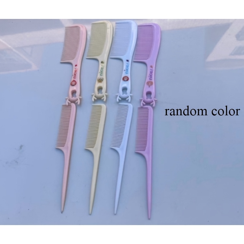 TEMU 8pcs Set Of Assorted Colors, Cute Cartoon-style Combs, Fine-tooth Mini Portable Hairbrushes With Pointed Tail, Made Of Abs Material, Featuring A