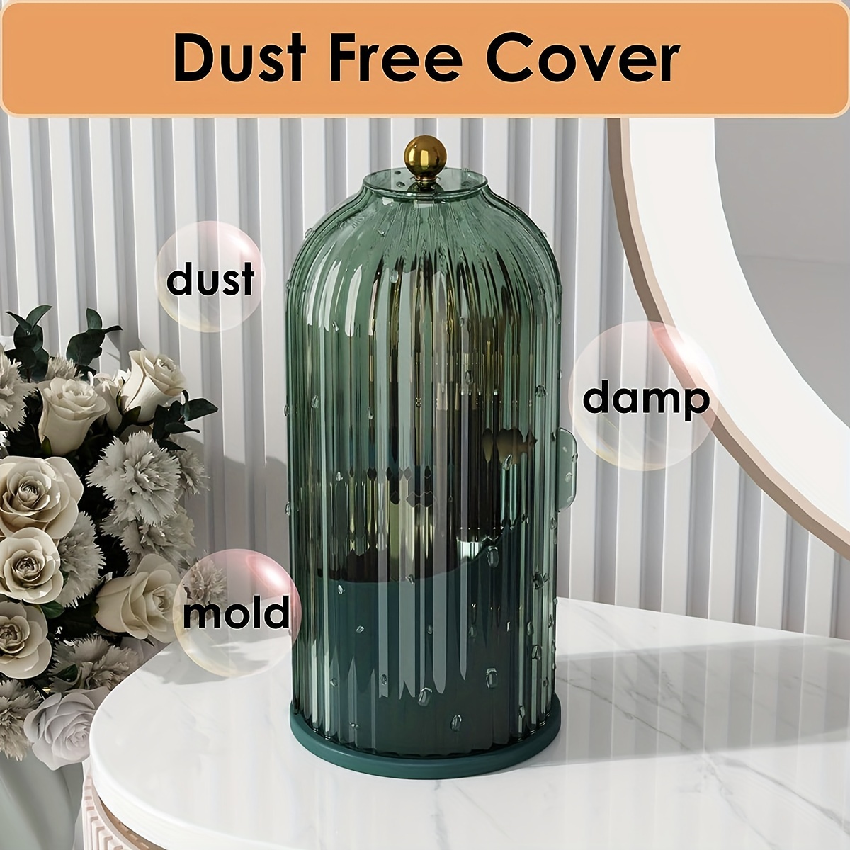 makeup brush holder with dustproof cover 360 rotating makeup brush organizer for vanity bathroom Product details 4