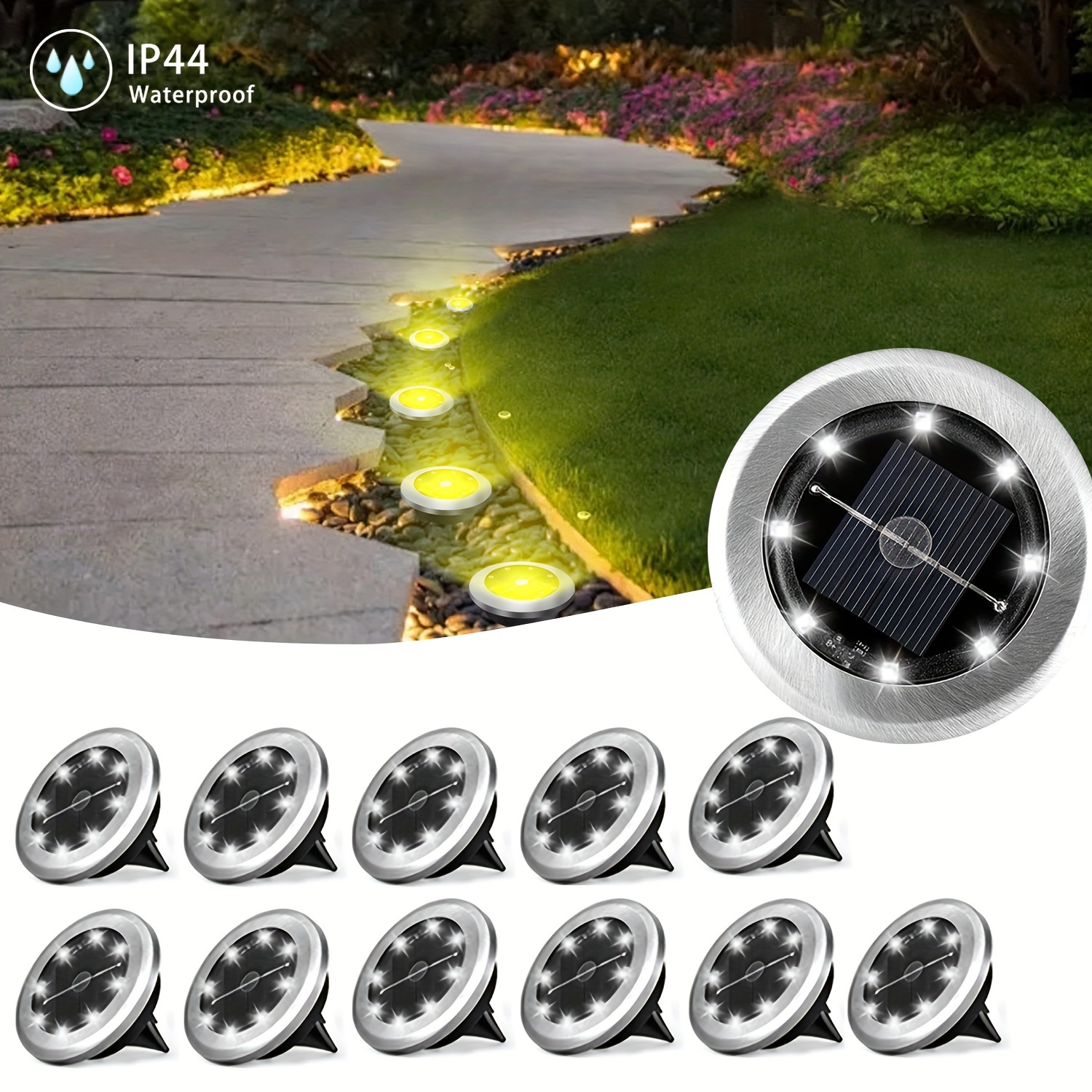 

[ ] 8/12pcs 8led Buried Lawn , Stainless Steel , Suitable For Decorating , , , , Driveway, +