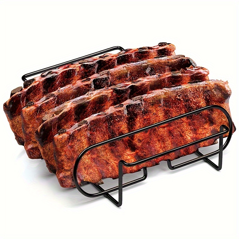 

1pc, Carbon Steel Non-stick Bbq Rib Rack Roasting Stand, Barbecue Steaks Rack, Chicken Beef Ribs Rack - Outdoor Camping Picnic, Grilling Tools