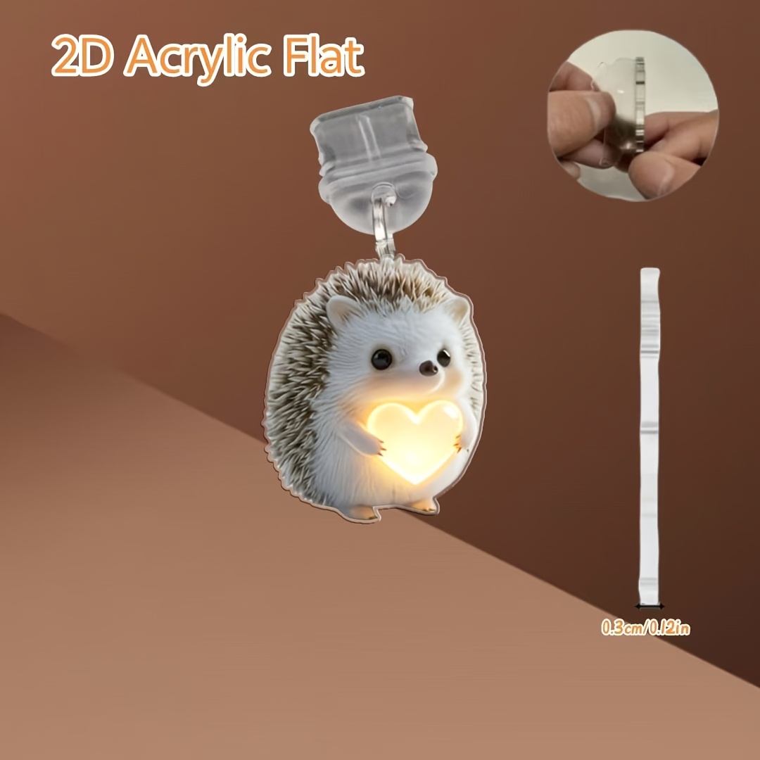 TEMU 2d Flat, 1pc Cute Hedgehog Holding Glowing Heart 2d Flat Acrylic Dust Plug, 2d Flat Acrylic Material, /type- Decoration Pendant, And Maintenance