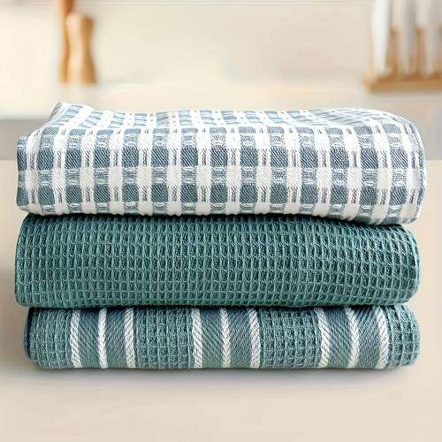 3pcs set of soft absorbent kitchen towels large size durable waffle weave dishcloth with and striped patterns easy to cooking baking and