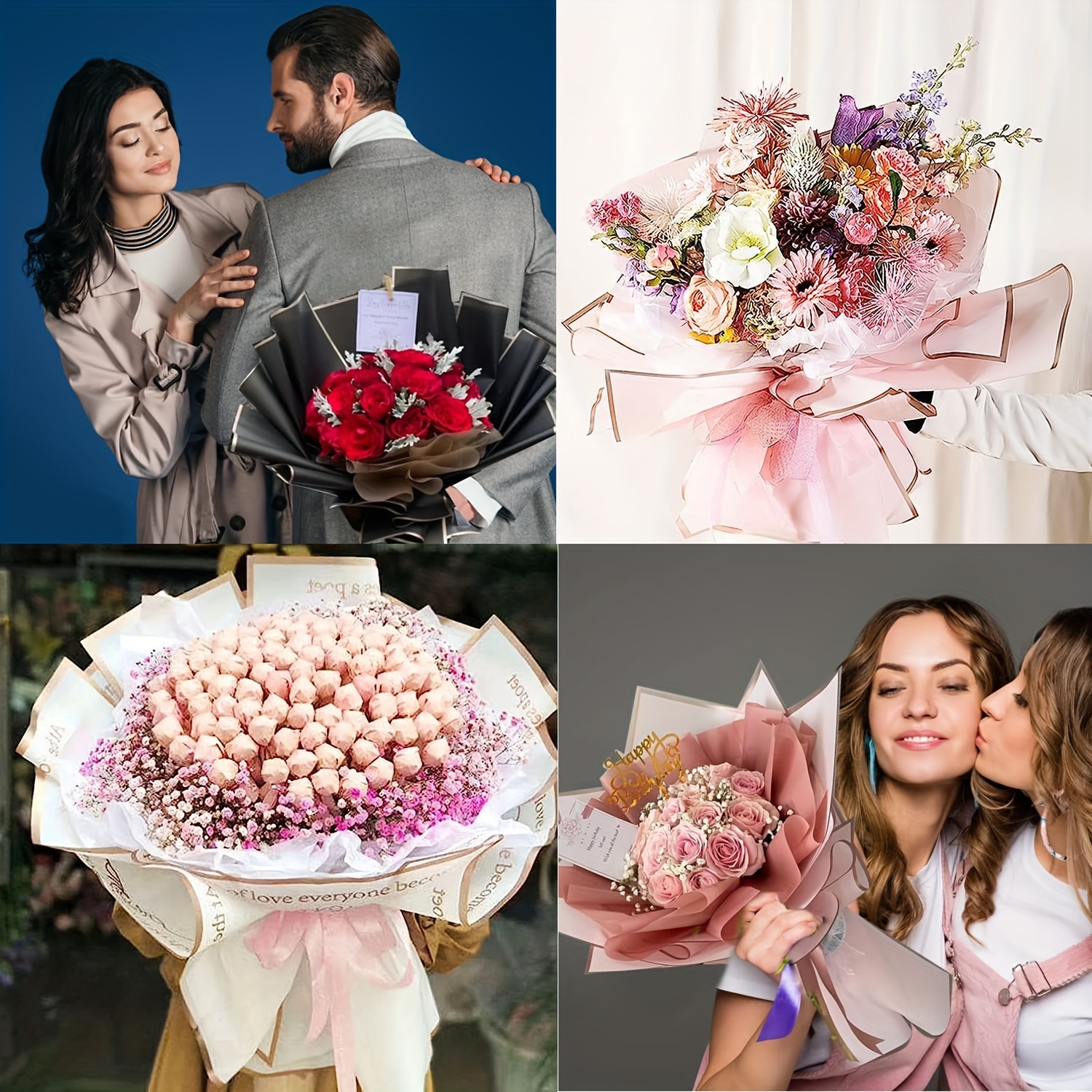 25 Fogli, Carta Da Regalo Per Fiori, Carta Per Bouquet Floreale Rosa Nero  Bianco, Carta Impermeabile