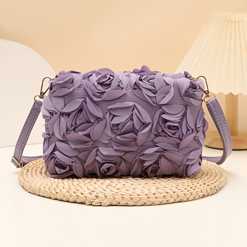 TEMU フラワー クロスボディバッグ、ルテクスチャード財布、スリングバッグ、トショルダーバッグ、なバラの花びらハンドバッグ、ゲスト用財布、春夏バッグ、レディース・ティーン向け