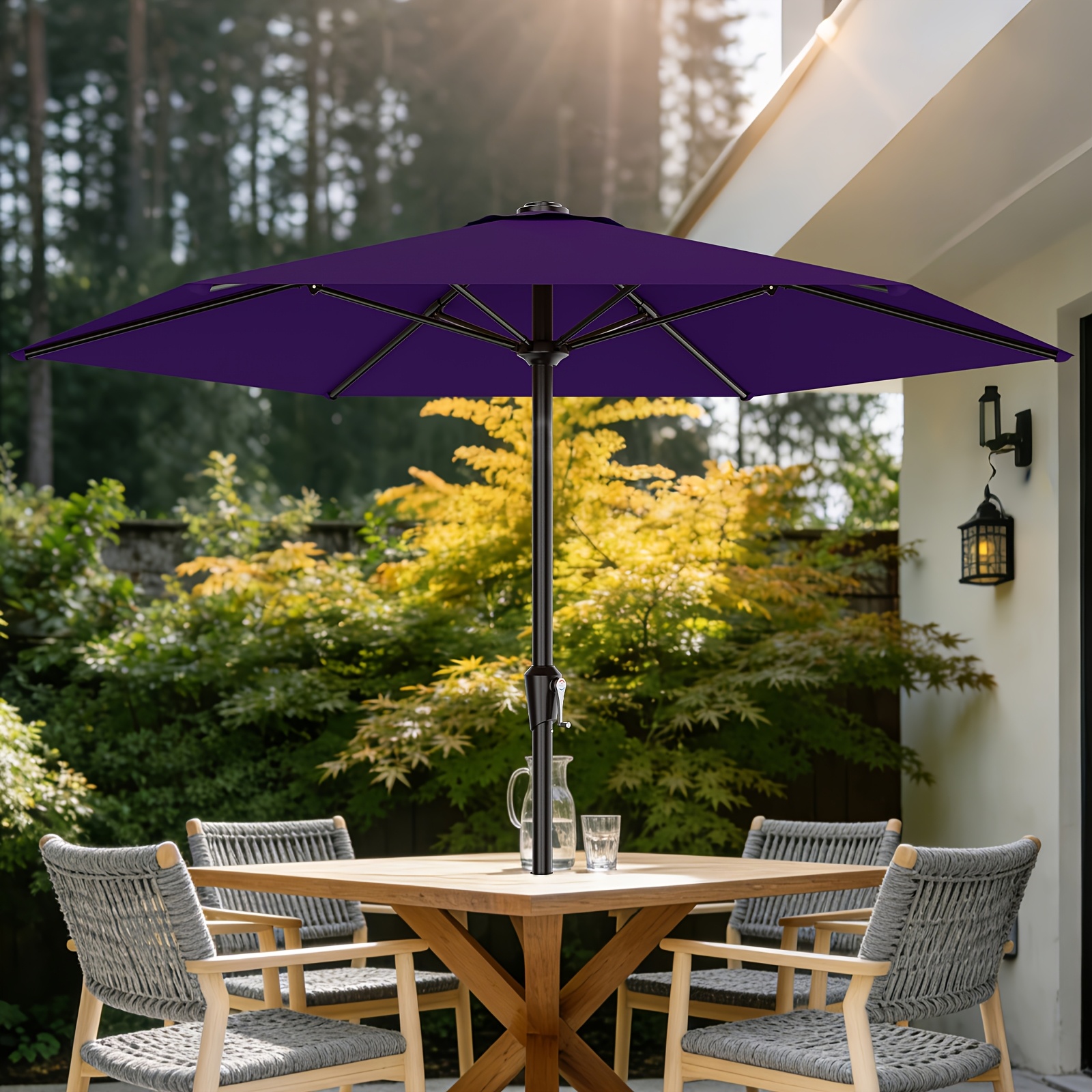 9ft outdoor patio umbrella   umbrella with crank 6 sturdy ribs uv protection windproof pool umbrella   deck backyard lawn and garden