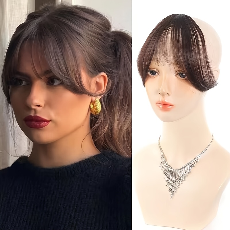 TEMU Clip On Curtain Bangs Hairpiece Heat-resistant Synthetic Arc Bangs For Face Framing Forehead Coverage Lightweight Secure Clip For Daily Party