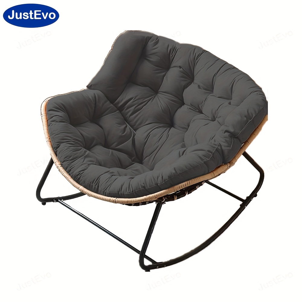 JUSTEVO Chaise longue ergonomique en rotin, confortable avec un cadre en acier au carbone, fonctionnement manuel, pas besoin d'électricité ou de batterie, noir, idéale pour se détendre et passer du temps libre, chaise de loisirs | Design ergonomique | Construction robuste, chaise longue à bascule