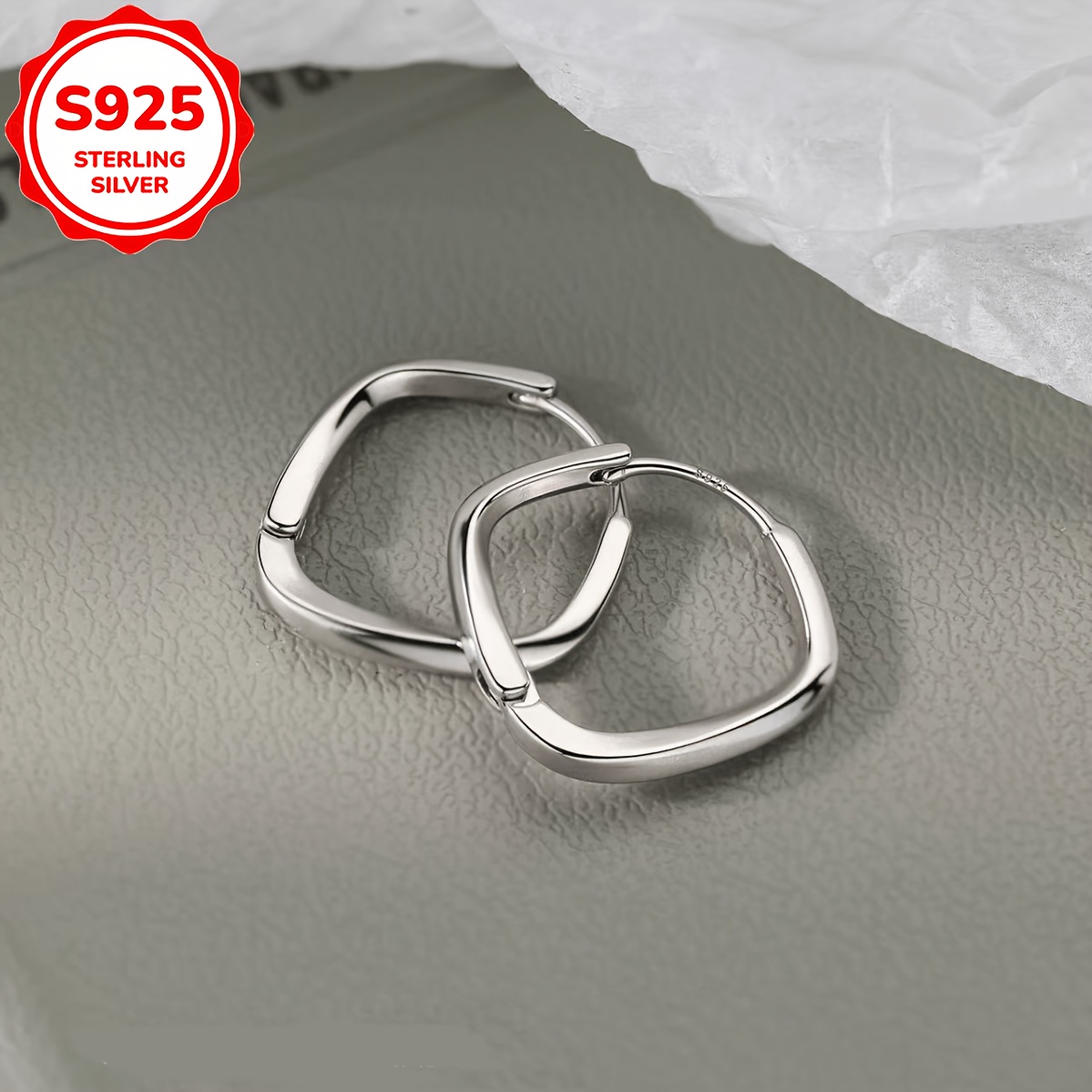 Women's S925 Minimalist Geometric Square Hoop Earrings