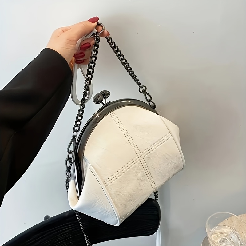 womens vintage kiss lock clutch bag adjustable strap large capacity shell design solid color evening handbag in   machine washable evening purse gothic accessory durable zipper closure 7