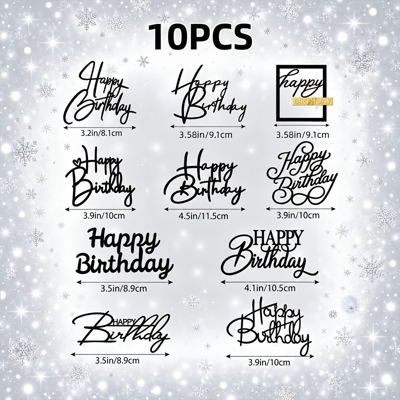 TEMU Set da 10 pezzi di decorazioni per torta in acrilico con scritta "Happy Birthday" , eleganti topper per torta di compleanno per articoli per