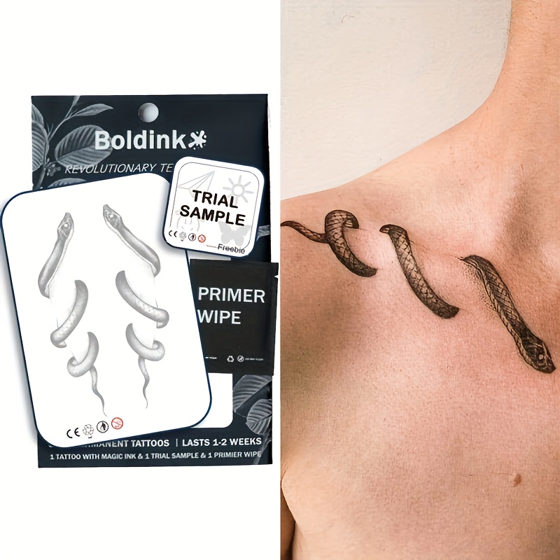 

Boldink Revolutionary Technology Tattoos, Semi-permanent Tattoos, Snake, Temporary Tattoos, Fake Tattoos, Water-resistant, Authentic Tattoo Look, Plant-based, Tattoo, X062