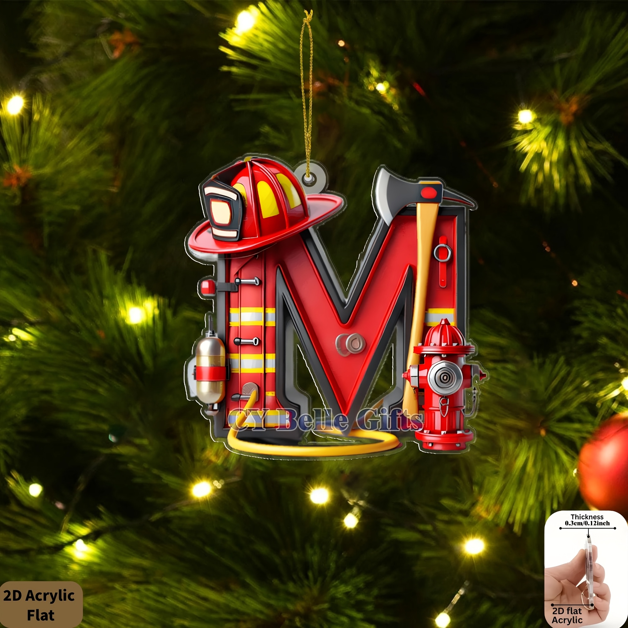Image of 2d Flat, 1pc Firefighter -z Acrylic Letters - Pendants With Firefighter Helmet & Hydrant Suitable For Car, Home,, Party Decorations, Christmas Tree, Wine, Windows - Educational Fire Decor, 2d Flat