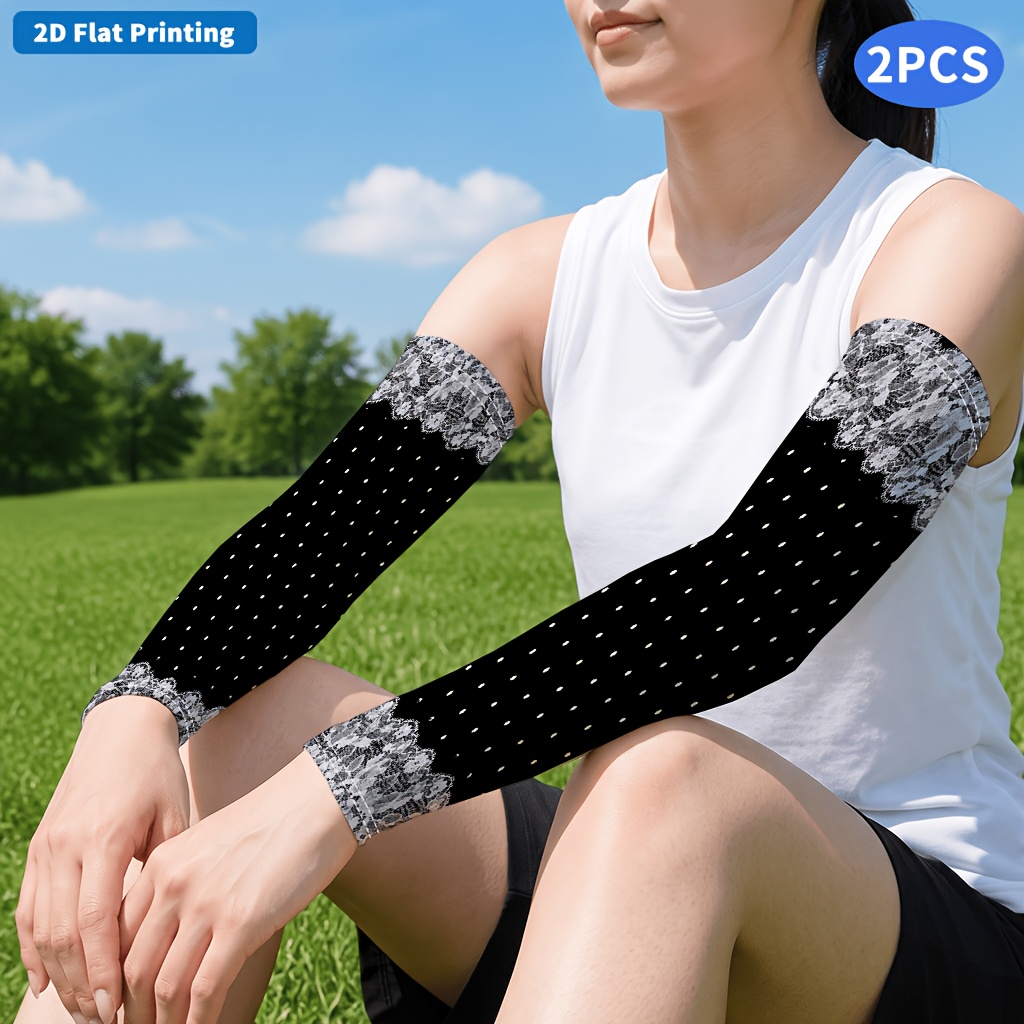 TEMU 2pcs Straight Ice Sleeves, Lace Polka Dot Visual Theme, Thin Breathable Elastic Summer Arm Covers, Suitable For Outdoor Beach Travel Wear