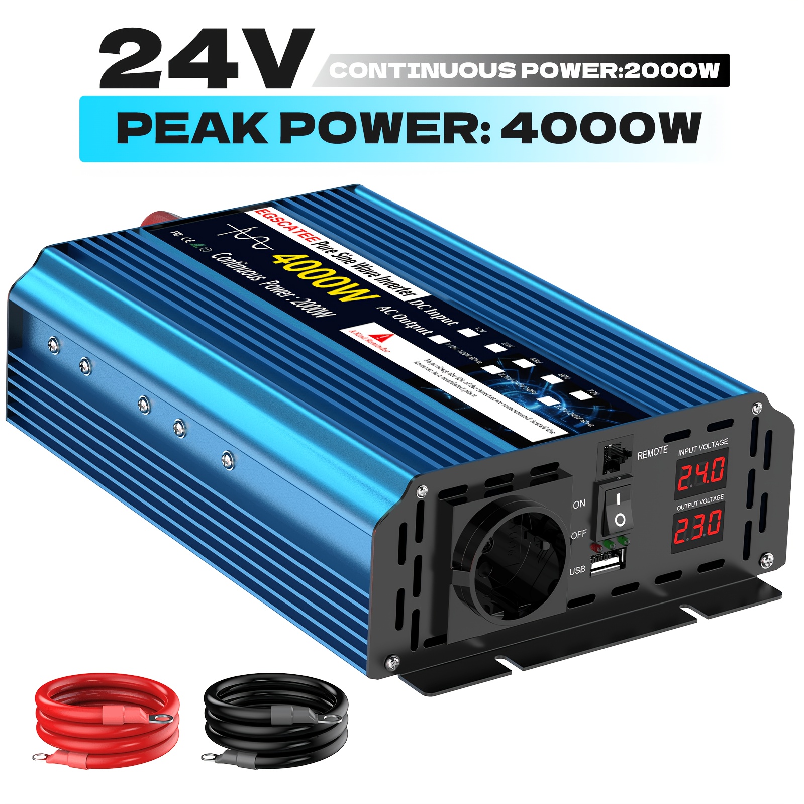 2000w 4000w Power Inverter Pure Sine Wave 12v 24v To Ac 220v 230v Inverter Backup Power Transformer With Ac Socket Lcd Display Wired Remote Control Switch For Rv Outdoor Camping