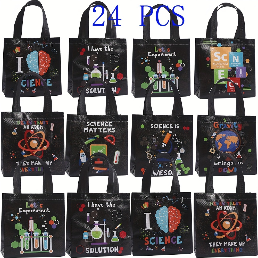 12 Bolsas De Regalo Para Fiestas De Ciencia Con Pegatinas – Bolsas De Papel Y Vinilo Para Dulces, Cumpleaños Y Actividades Infantiles, Azul Y Verde