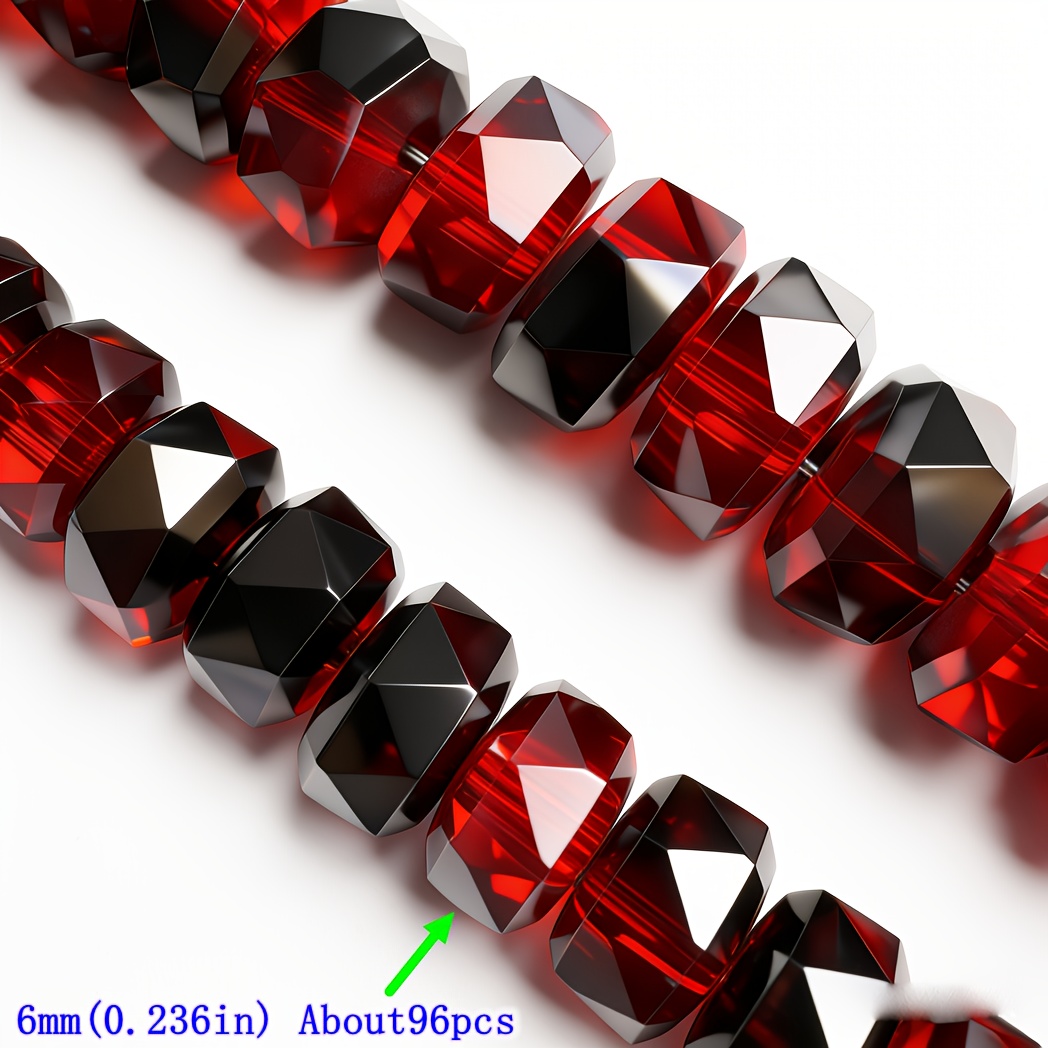 E-shop 96/77 Stück Österreichische Luxusperlen - Hochglänzende simulierte mehrfacettierte Radperlen, Halbschwarz-Rot 6/8mm mit Loch (Optionale