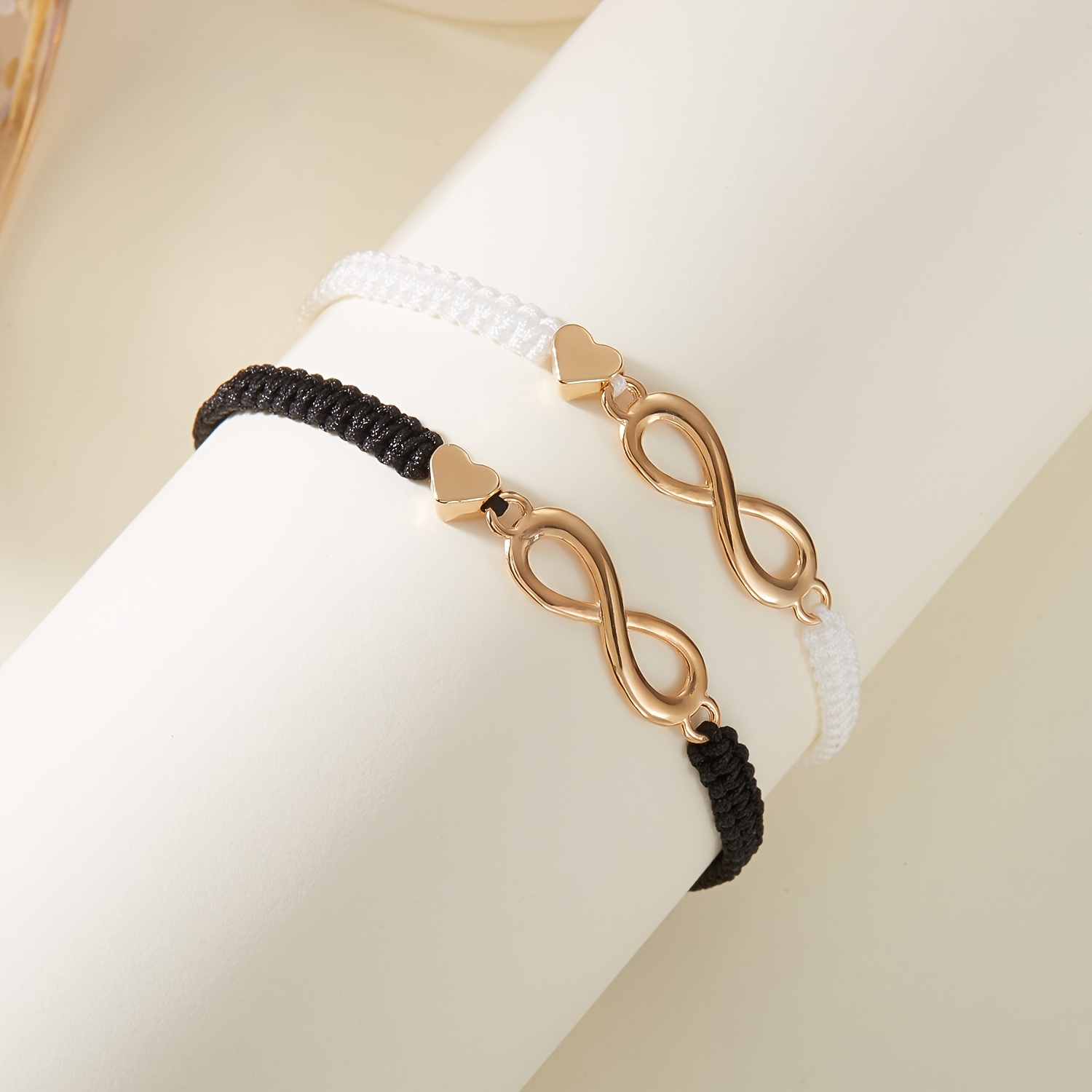 2pc Infinity Symbol Couples Bracelets Set with Heart Charm