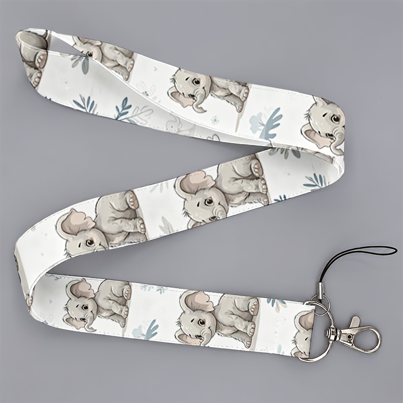 TEMU 2d A Piece Suitable For Men And Or School, Cute Cartoon Elephant Print Lanyard With Fresh Plant Accents, Universal For Phones & Id Badges,