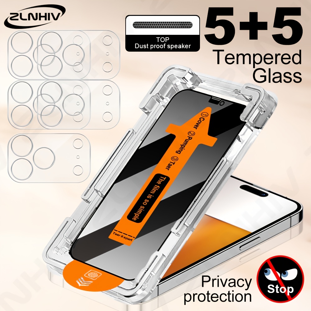 TEMU 10pcs Privacy Glass Smartphone For Iphone 17 Pro/17 Pro Max Phone Screen Protector For Iphone Cover Camera Protector Lens 17/16/16 Plus Tempered