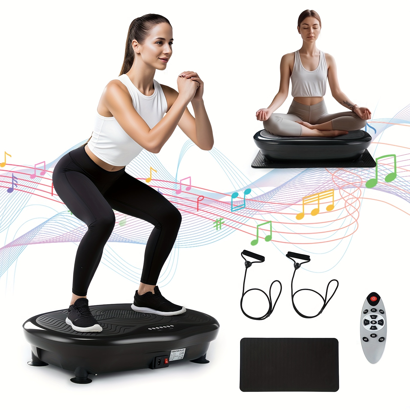 Image of Smart Vibration Plate For Home Fitness, 120 Adjustable Levels, 200w Motor, 1 Manual & 3 Automatic , Lcd Display, Remote Control, Resistance Bands & Yoga Mat, Full- Platform