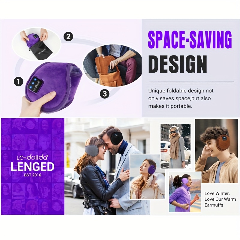 LC-dolida Winter Ear Muffs & Wireless Headphones 2-in-1, Unisex Thermal Headphones with Noise Cancelling Mic, Wireless 5.4, USB-C Charging, 10H Playtime, Ergonomic Headband & Detachable Cable, for Outdoor Sports, Cycling, Skating