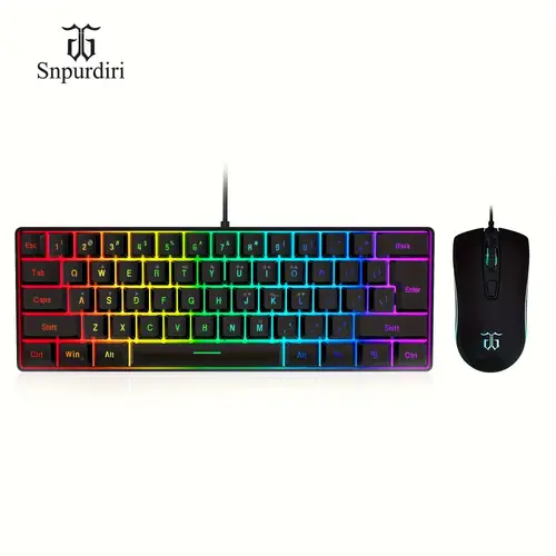 60 gaming keyboard and mouse combo small gaming keyboard and mouse set mini gaming keyboard with 61 keys rgb lighting suitable for pc for wired use only