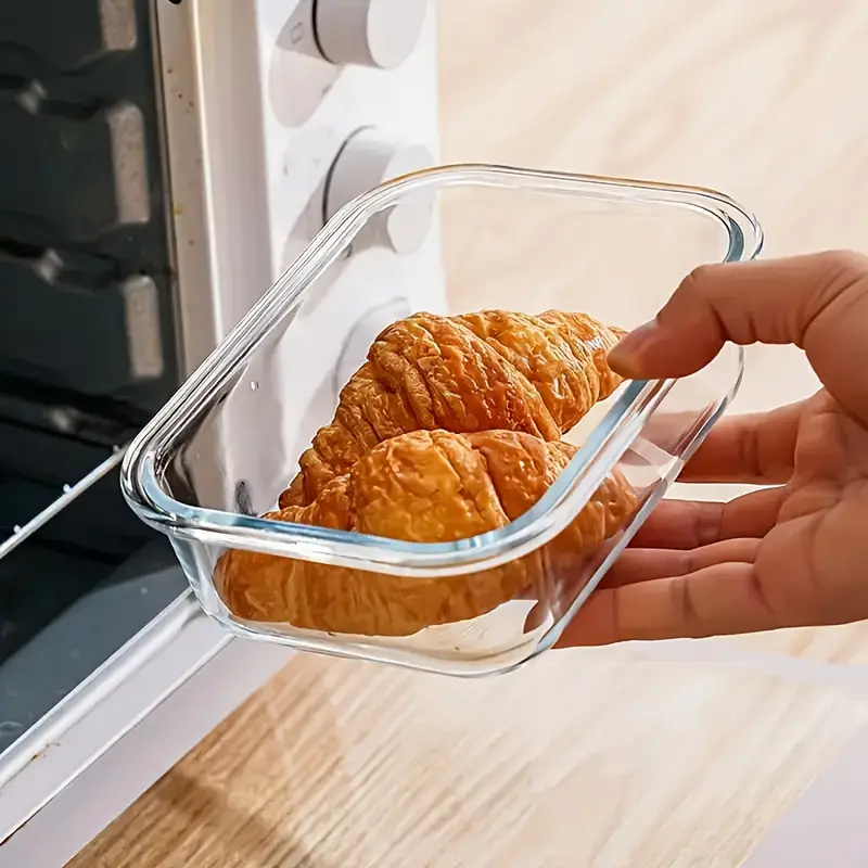 1pc transparent lid rectangular 1040ml with sealed lid high borosilicate thickened glass food storage container leak proof microwave oven and freezer safe built in silicone ring with four sided locking double sealing airtight lid stackable reusable no electricity integrated design easy to clean dead use suitable for home and travel takeaway lunch box Product details 6