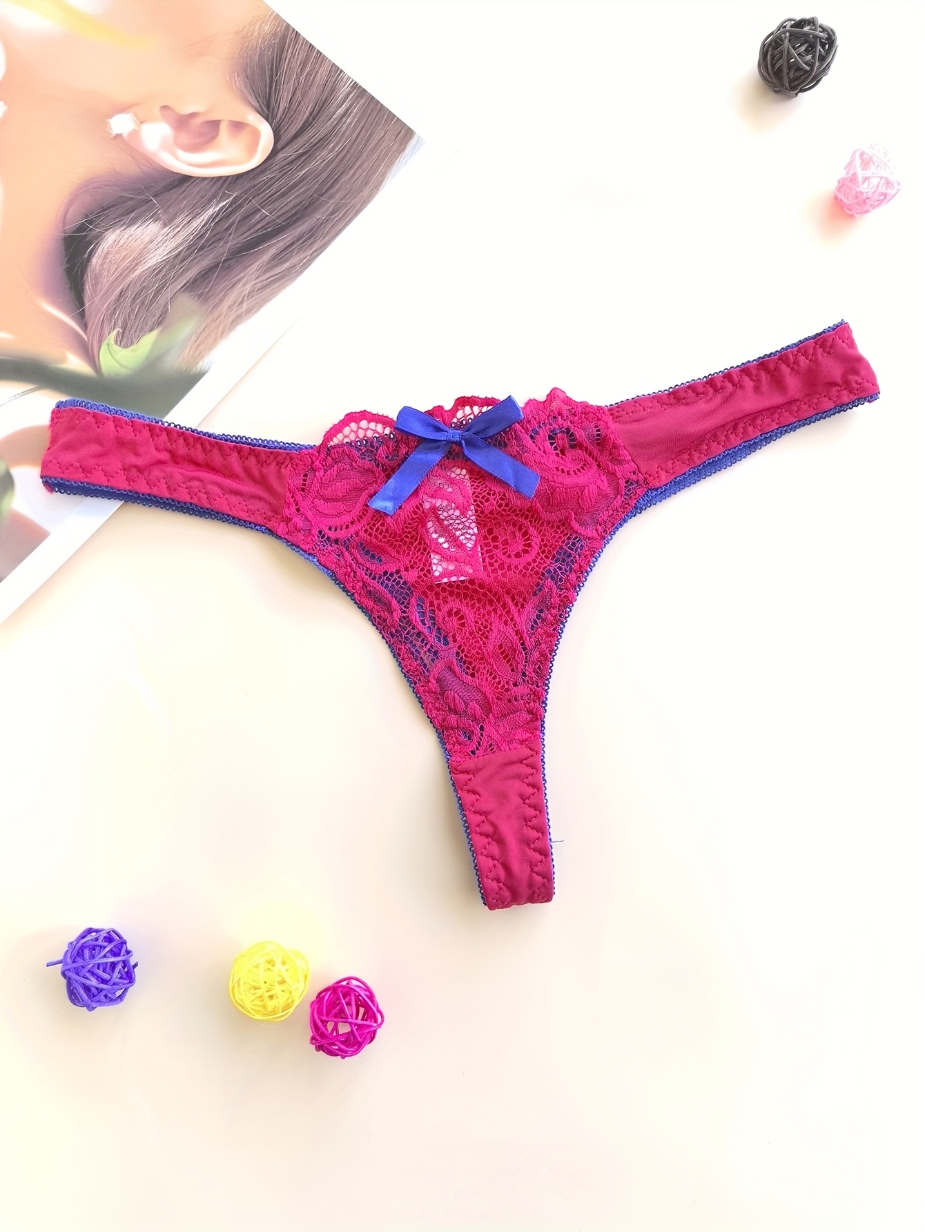 Juego de 5 tangas de encaje  para mujer, transpirables, a la moda, suaves, ajustadas, sin costuras y cómodas, con ribete de color de contraste