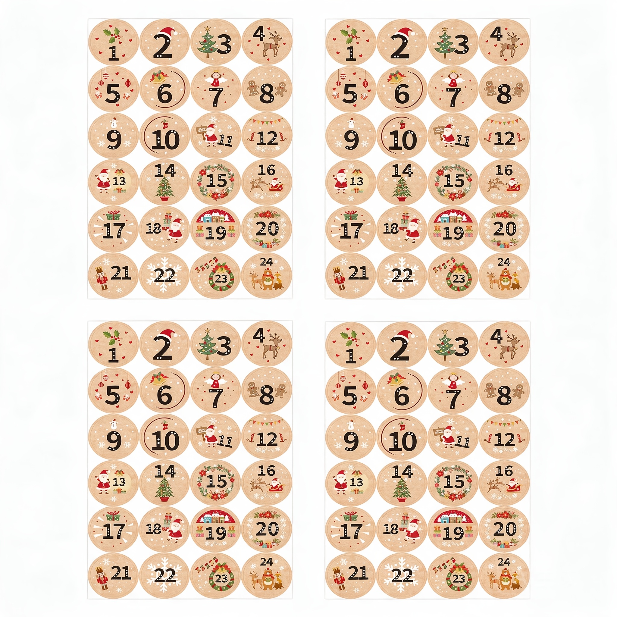 TEMU 4sheets-96pcs Christmas Advent Stickers 1-24 Christmas Number Stickers Round Xmas Countdown Sticker Advent Calendar Sticker Gift Sealing Labels