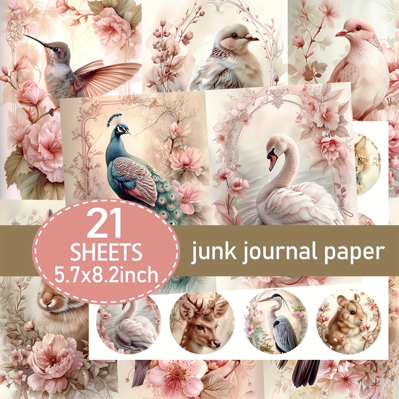 TEMU 21 Feuilles ( + autocollants) Série Animaux Style Rétro A5, pour Scrapbooking Pâques, Fournitures Artisanales et Décoratives pour Journal de ,