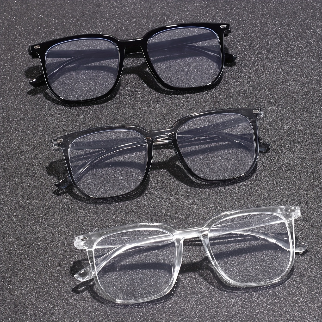 Image of 3 Pairs Of Unisex Rectangular Minimalist Y2k Fashion Flat-lens Glasses, Perfect For Accessorizing With , Suitable For All Face Shapes, A Worn Makeup, Ideal For Back-to-school