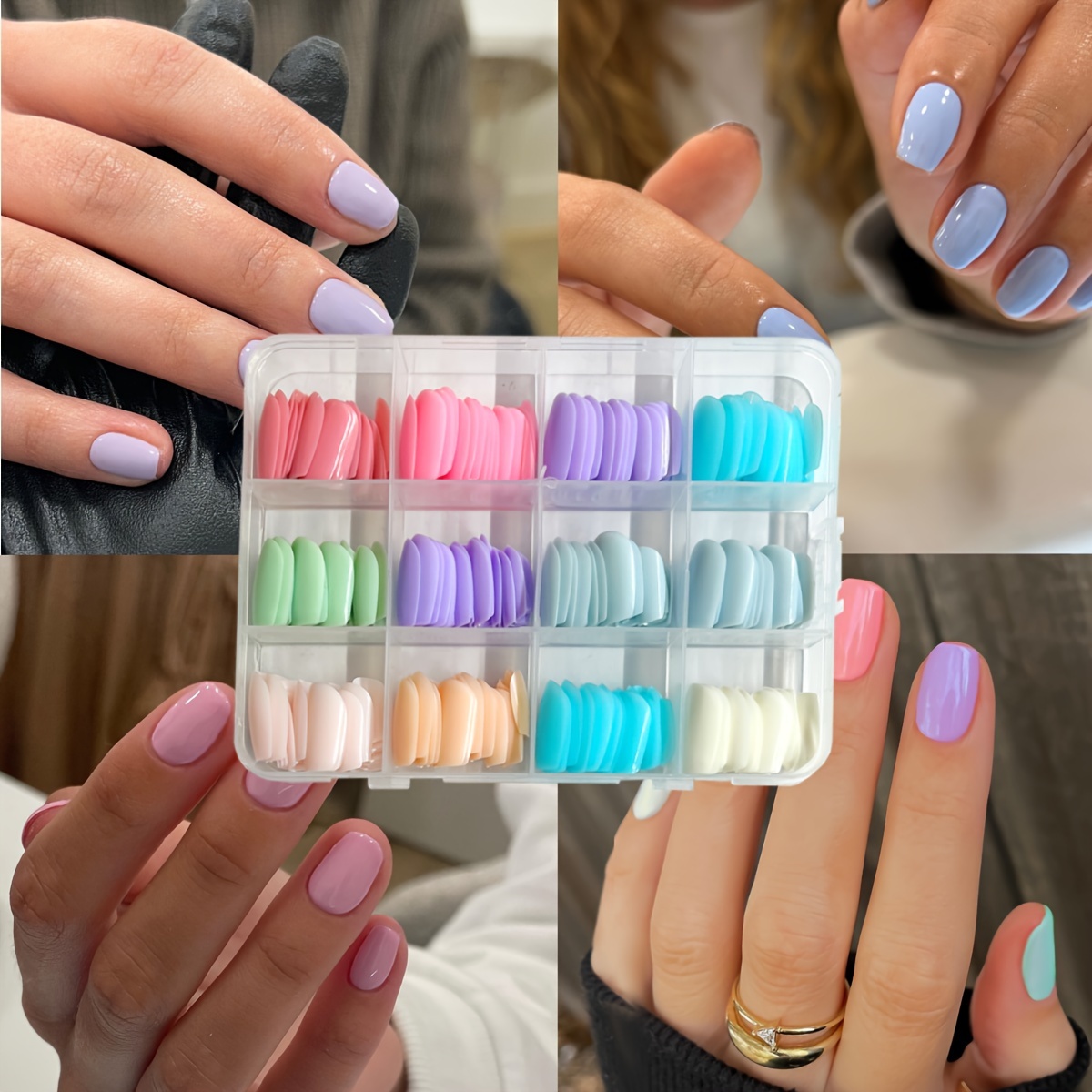 

288 Pieces Of Mixed Color Square Short Press-on Nail Tips For Girls And Ladies - Suitable As A Gift