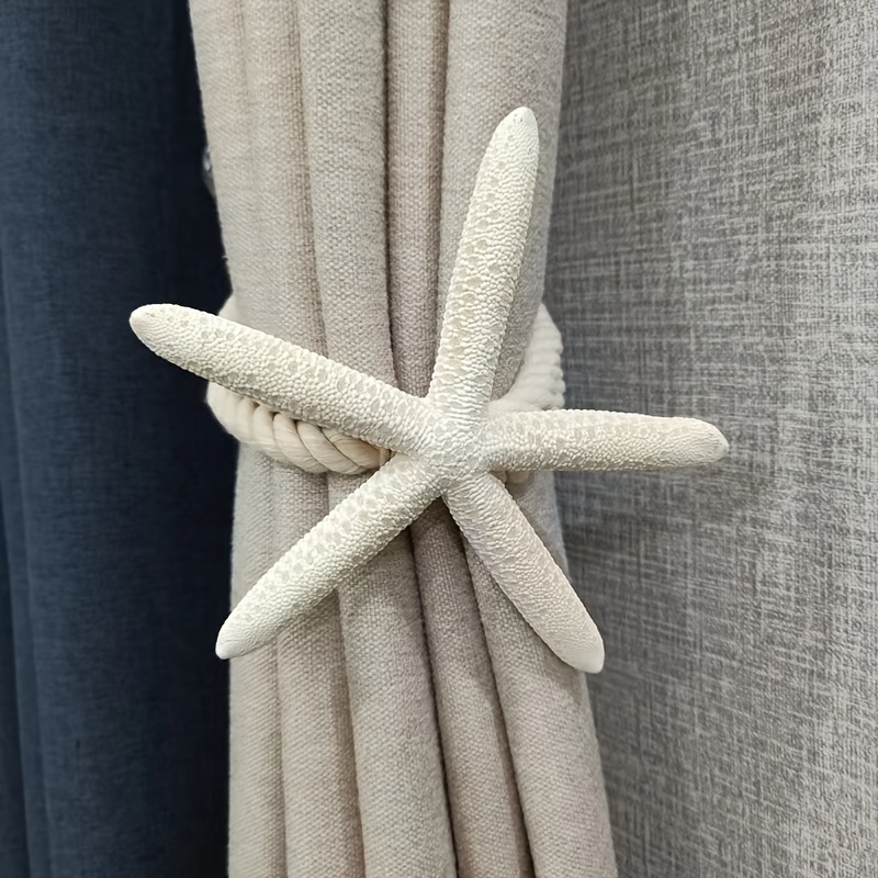 

Boho Style Starfish Cotton Tieback, 1pc Handmade Nautical Rope For Drapes, Coastal Home Decorative Window Accessory