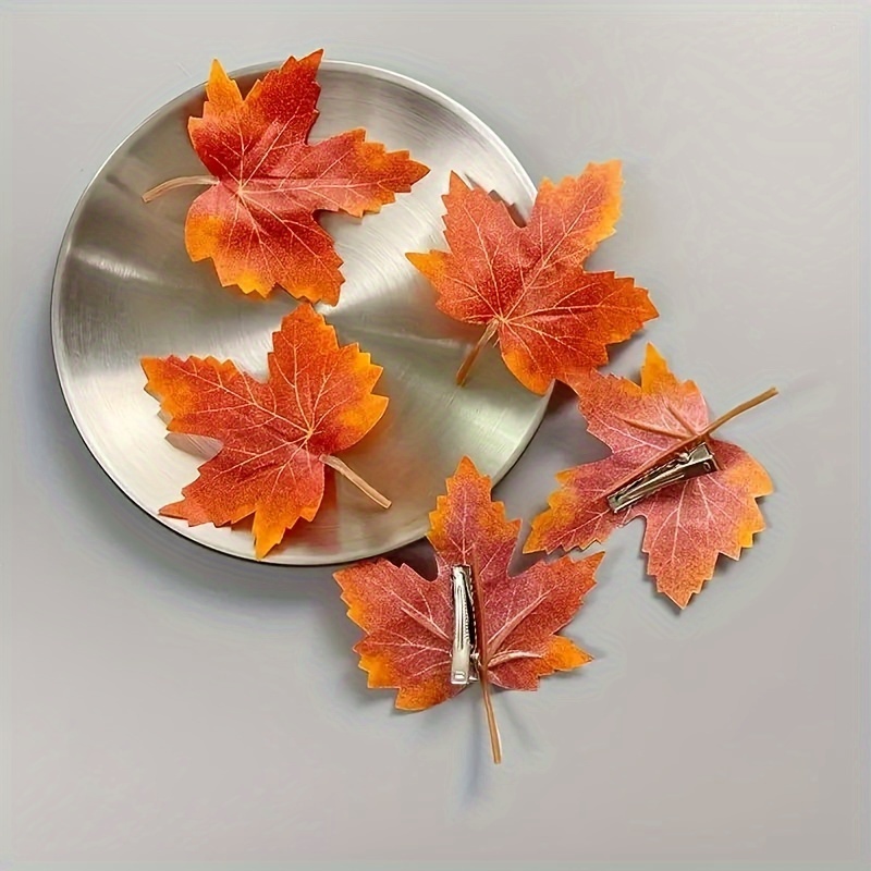 5pcs Maple Leaf Hair Clip Set - Cute Floral Side Clips For S, Durable Plastic, Thanksgiving Gift